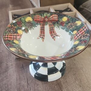 MacKenzie-Childs Festive Plaid Ribbon Pedestal Bowl